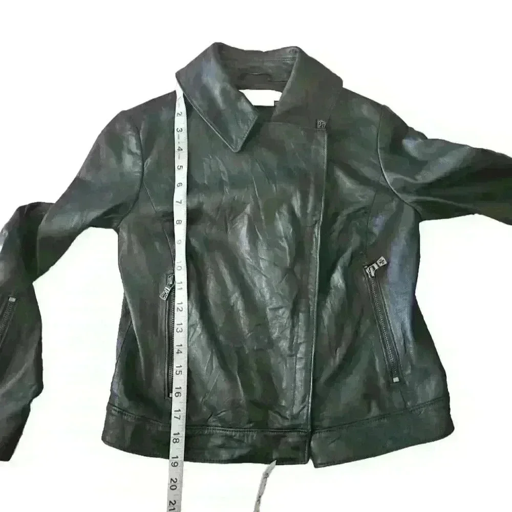 Tory Burch Womens Dark Green Harper Cropped Luxury Designer Moto Jacket 0 (XS-S)